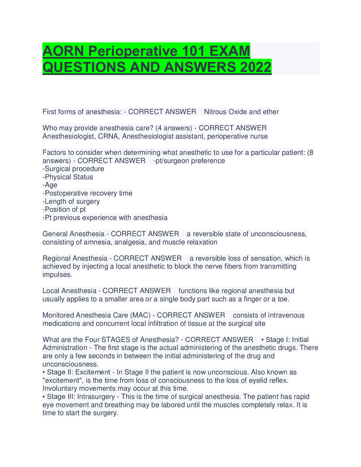 Preview image for AORN Perioperative 101 EXAM QUESTIONS AND ANSWERS 2022